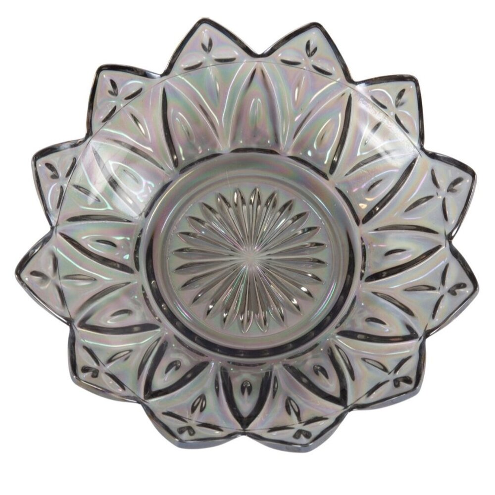 VTG Federal Glass Petal Star Carnival Glass Bowl Iridescent 5.5" MCM Candy Dish